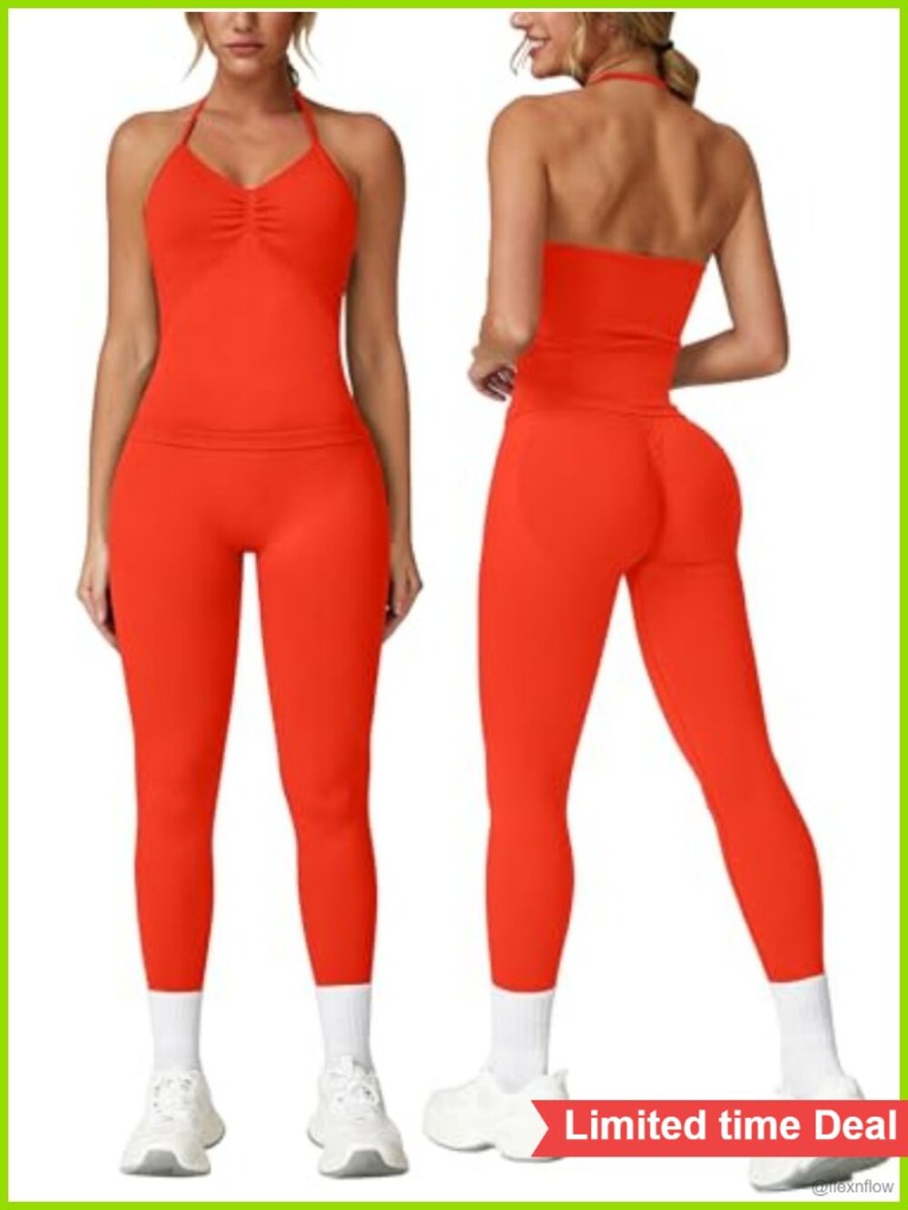 Seamless Workout Set Longline Strappy Top & Scrunch Butt Leggings 2 Piece